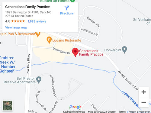 Get Directions to Generations Family Practice, Primary Care in Cary, NC